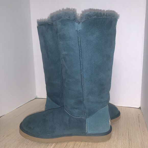 UGG Australia Bailey Button Triplets Womens 10 Teal Green Sheepskin Leather Tall - Picture 6 of 15